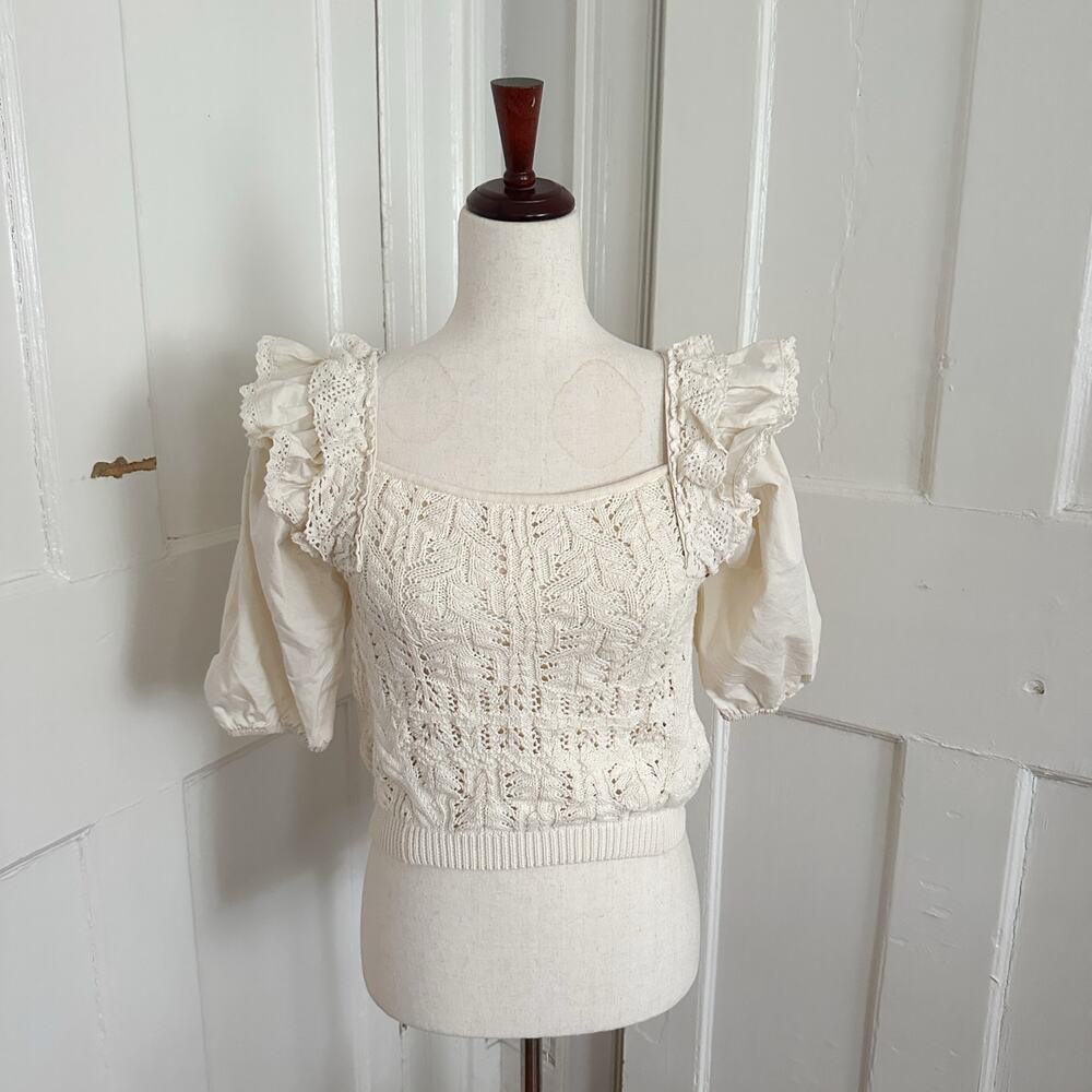 En Saison Lace & Crocheted Square Neck Top